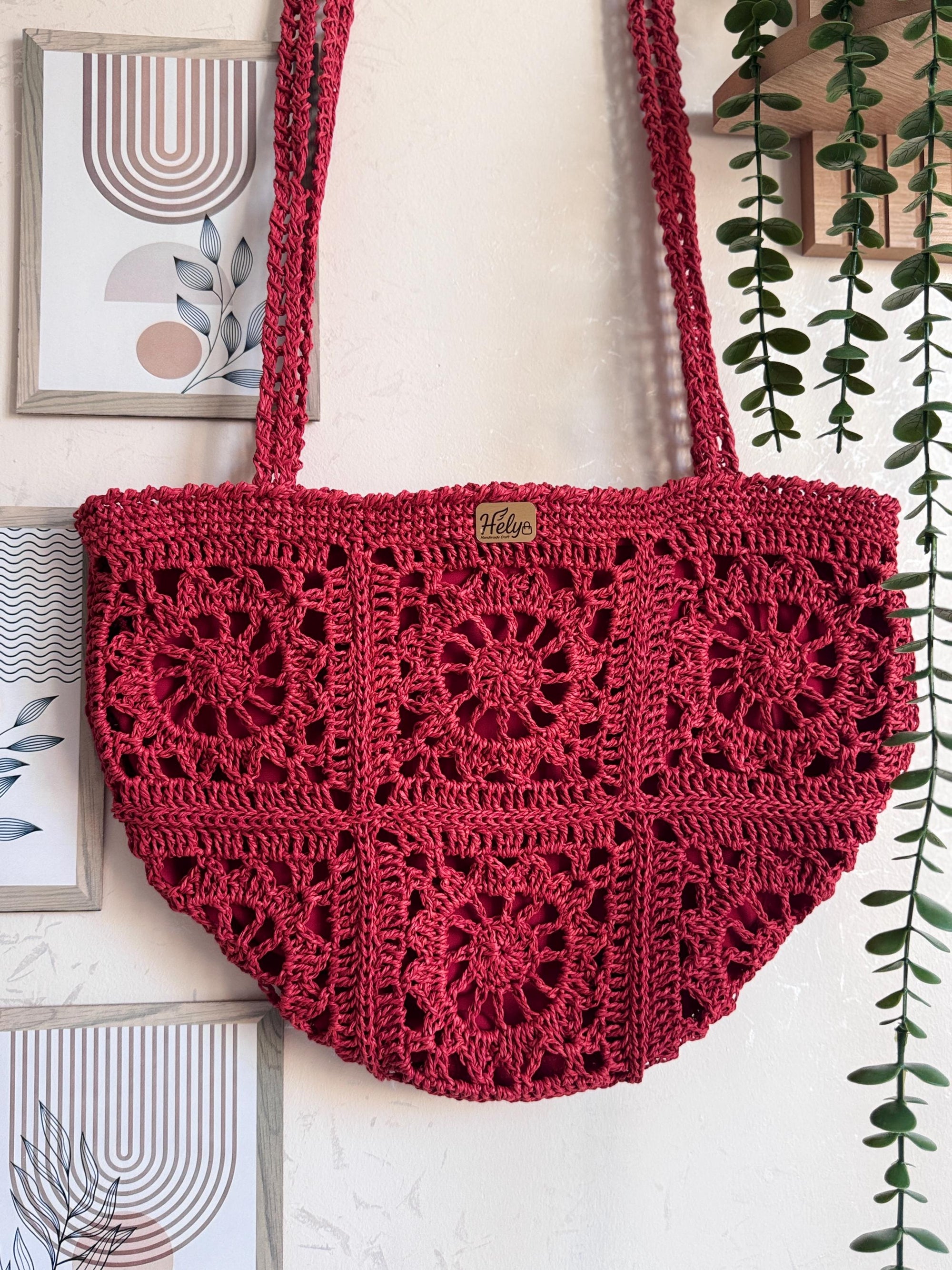 Helybag El Yapımı Örgü Tote Çanta – Kağıt İp Omuz Çantası, Bohem Yaz Plaj Çantası