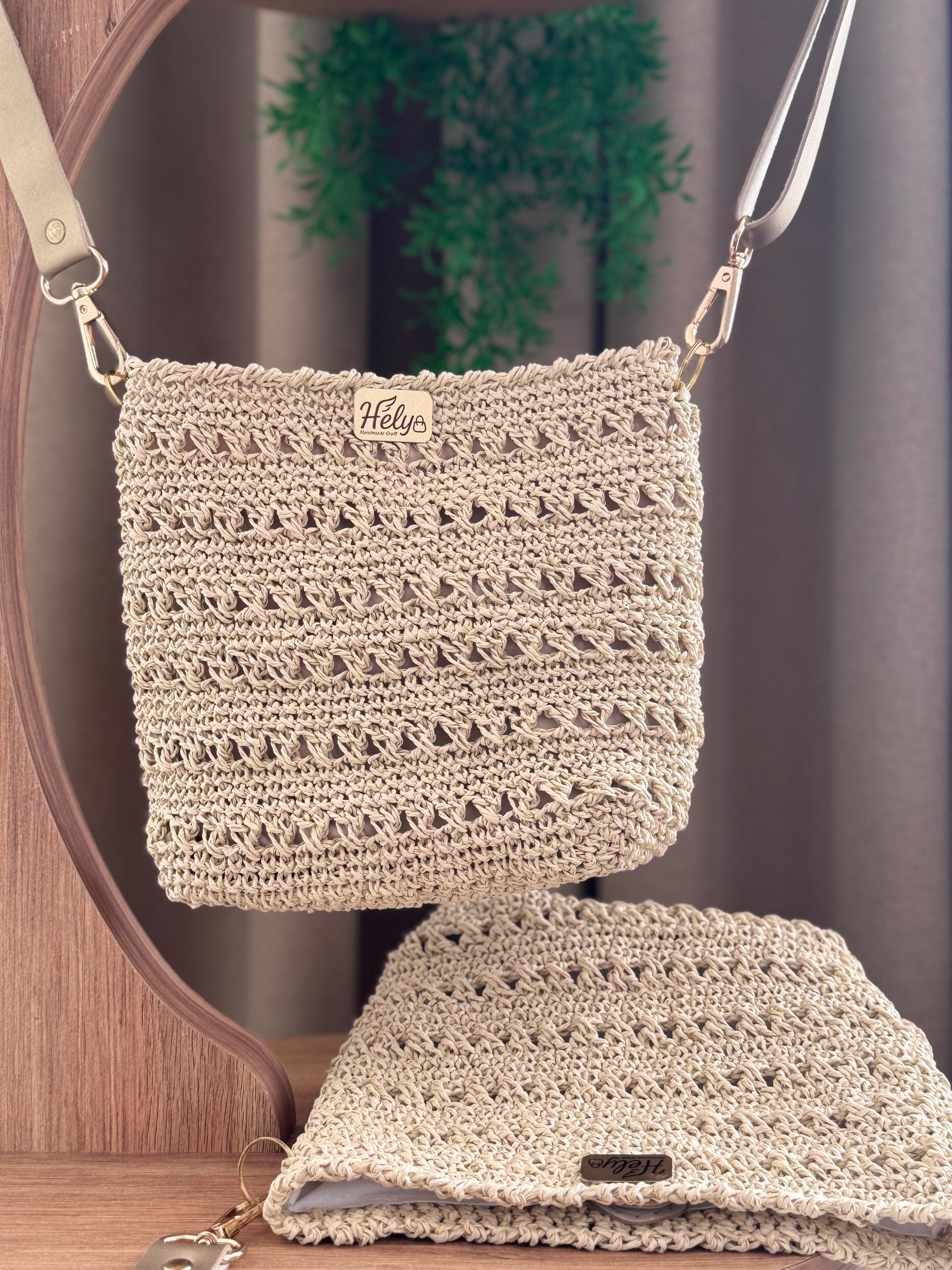 El Yapımı Kağıt İp Crossbody Çanta – Ayarlanabilir Askılı, Günlük Boho Omuz Çantası