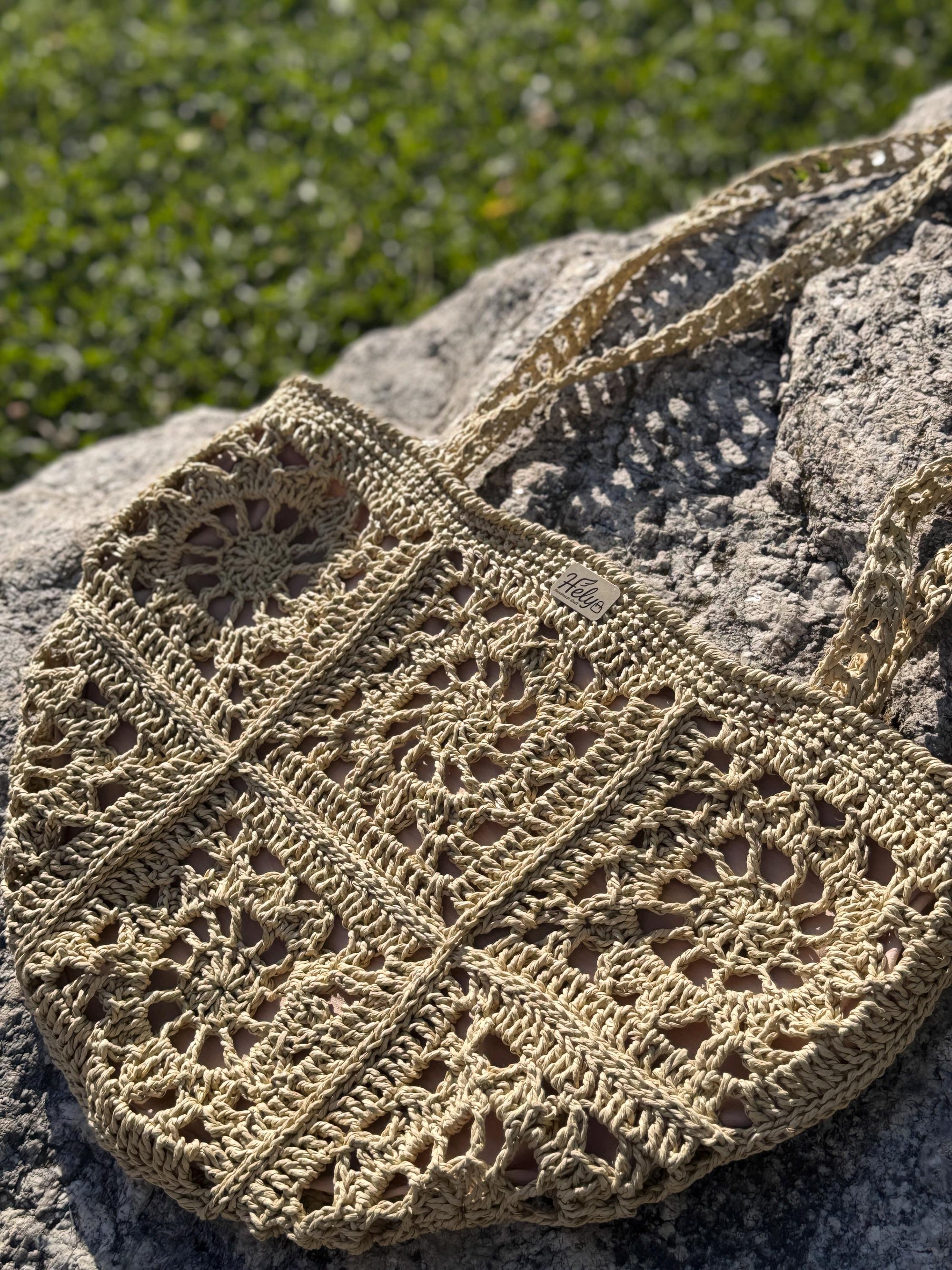 Helybag El Yapımı Örgü Tote Çanta – Kağıt İp Omuz Çantası, Bohem Yaz Plaj Çantası