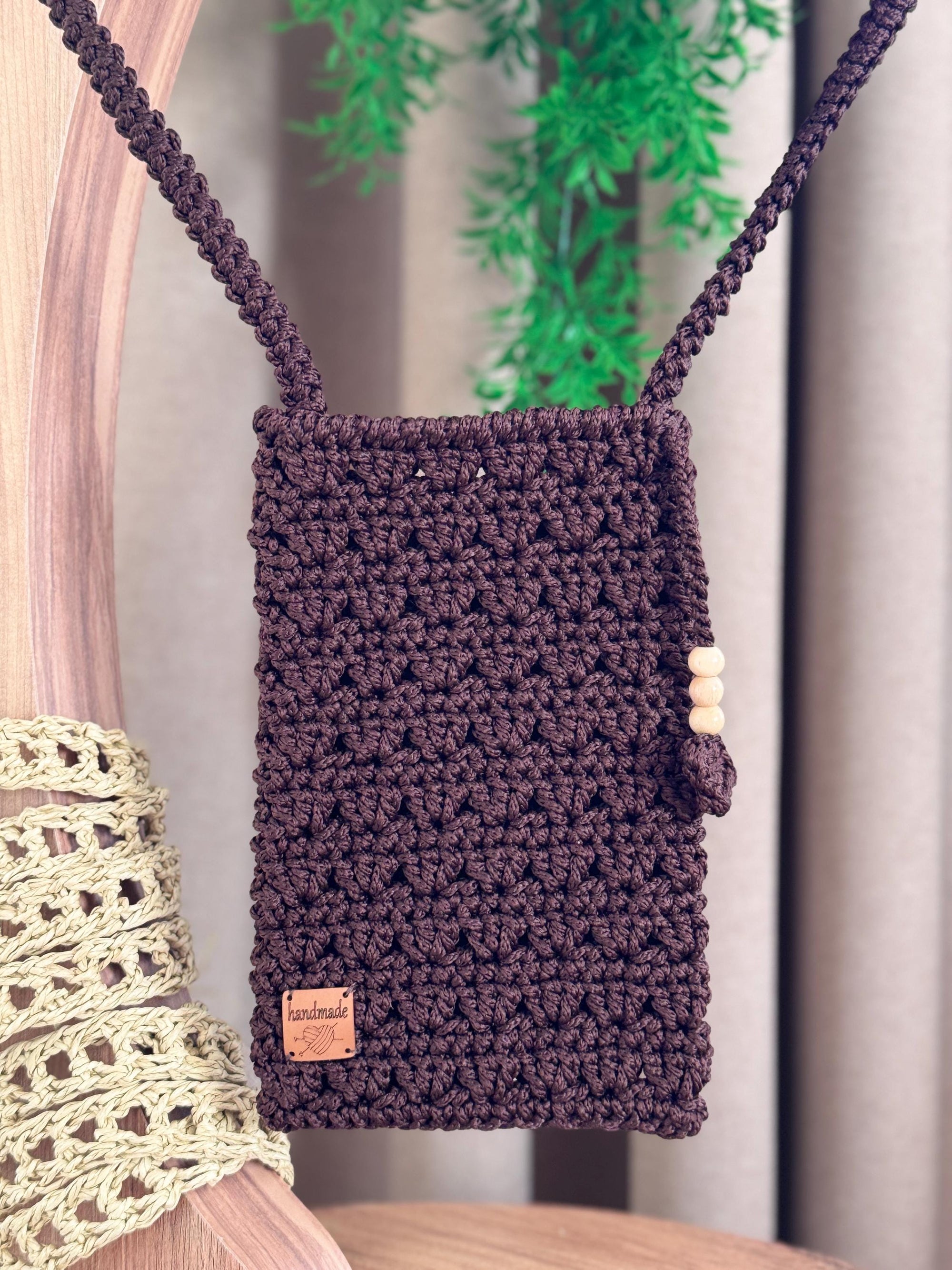Handmade Örgü Telefon Çantası – Makrome Crossbody, Günlük ve Seyahat Çantası
