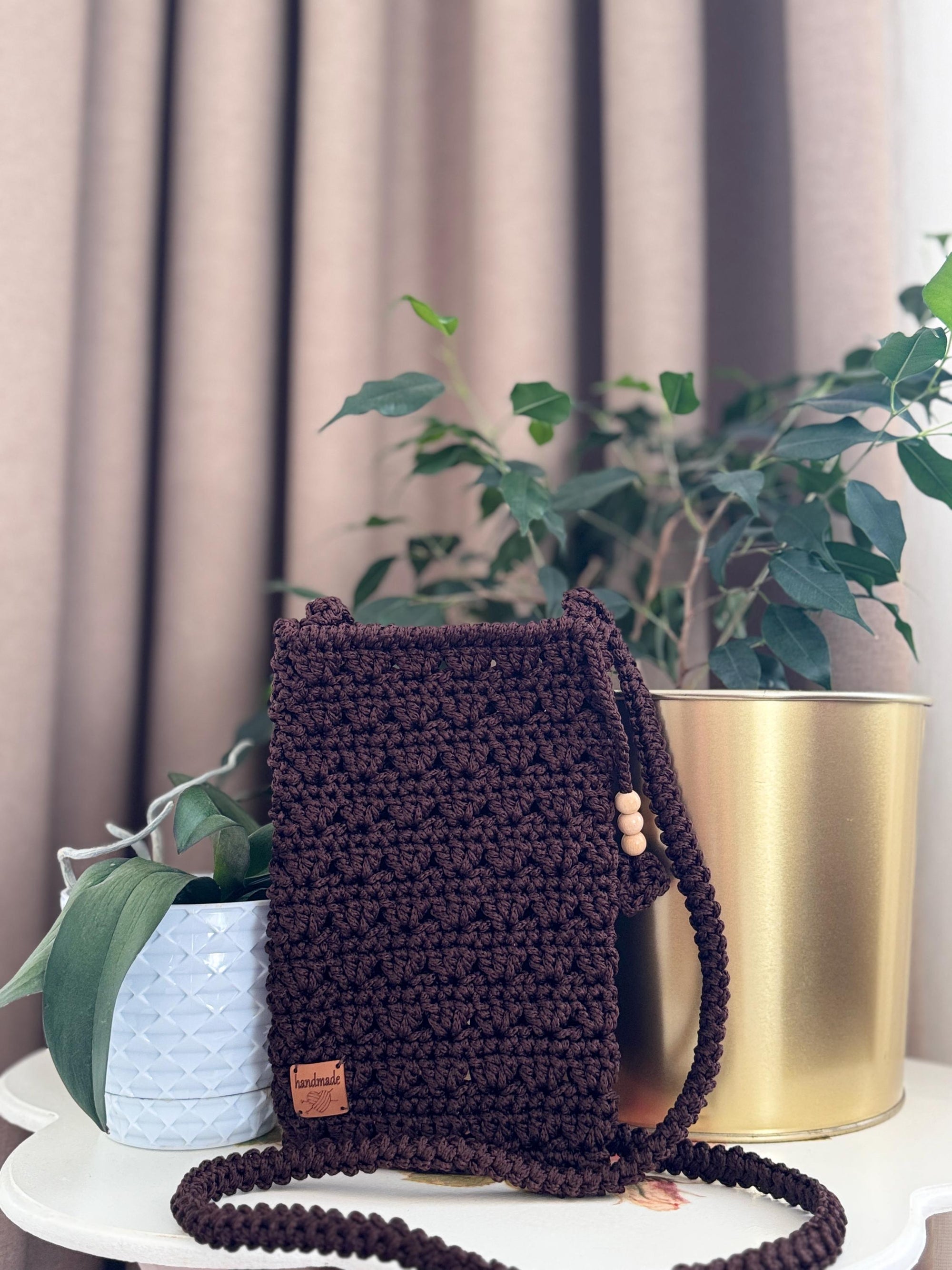 Handmade Örgü Telefon Çantası – Makrome Crossbody, Günlük ve Seyahat Çantası