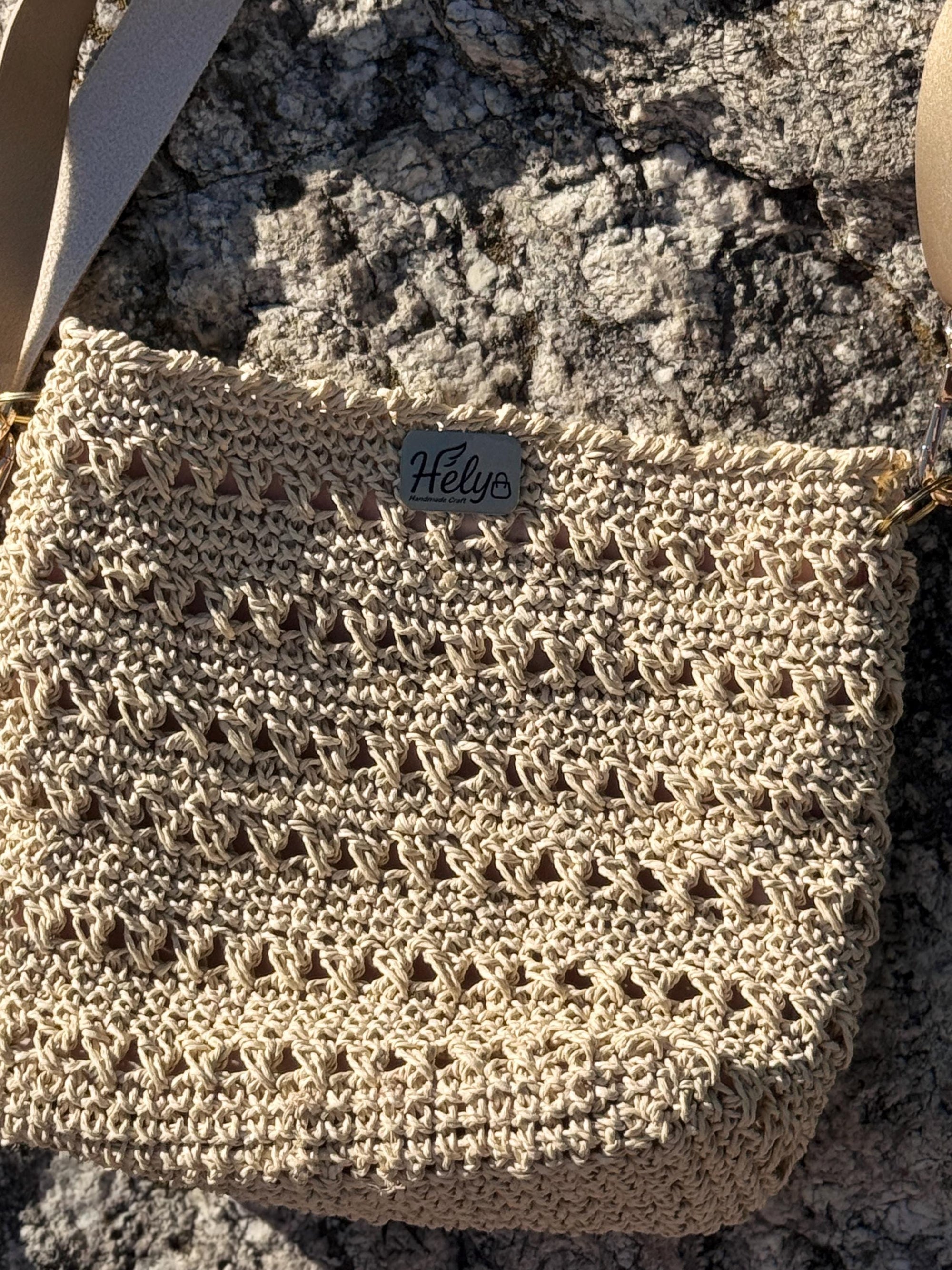 El Yapımı Kağıt İp Crossbody Çanta – Ayarlanabilir Askılı, Günlük Boho Omuz Çantası