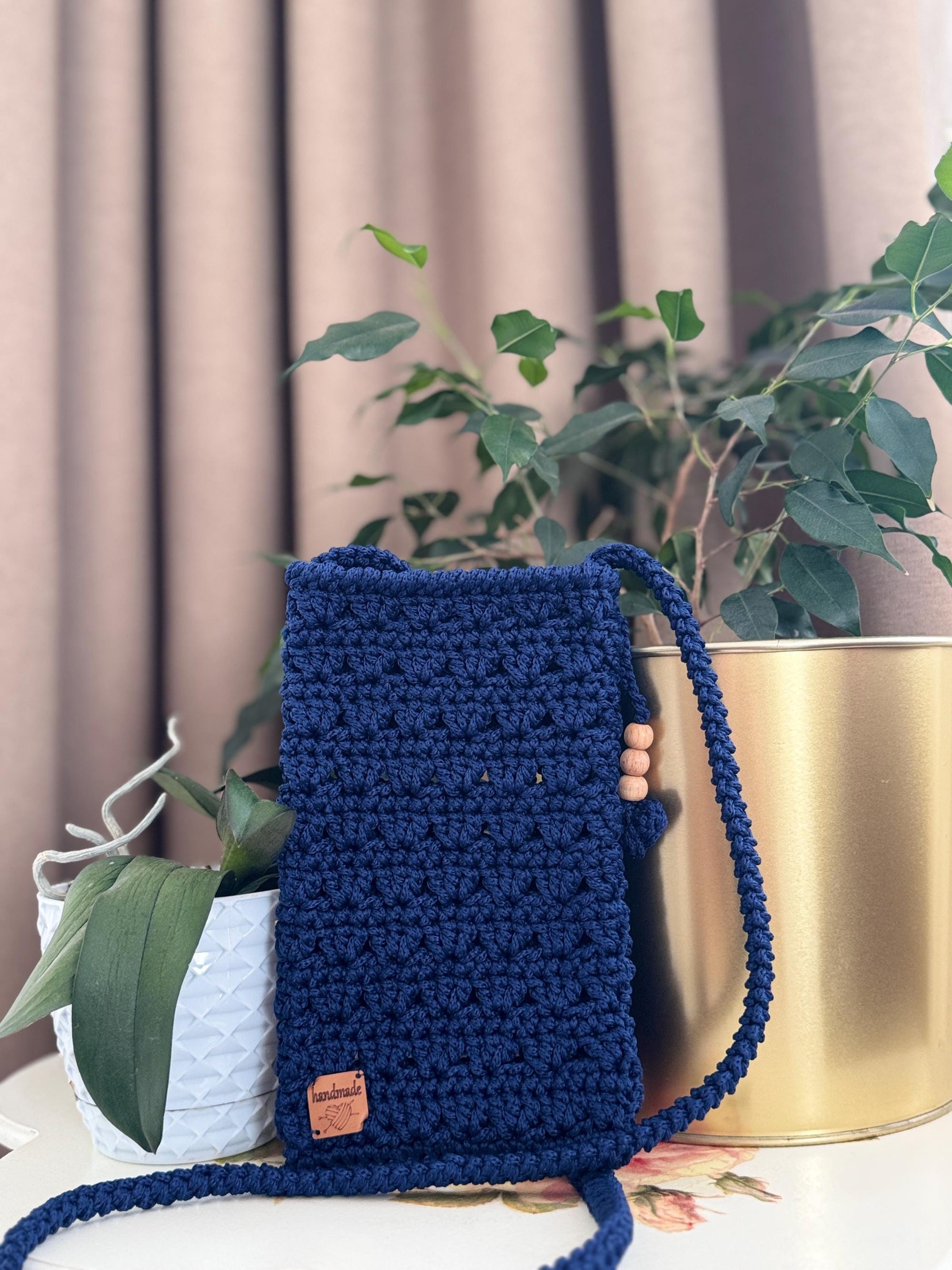Handmade Örgü Telefon Çantası – Makrome Crossbody, Günlük ve Seyahat Çantası