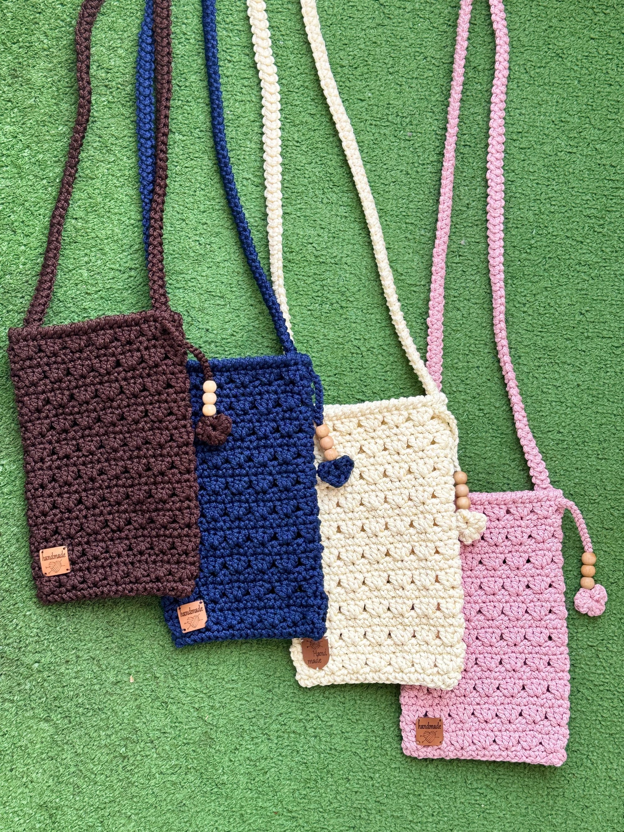 Handmade Örgü Telefon Çantası – Makrome Crossbody, Günlük ve Seyahat Çantası