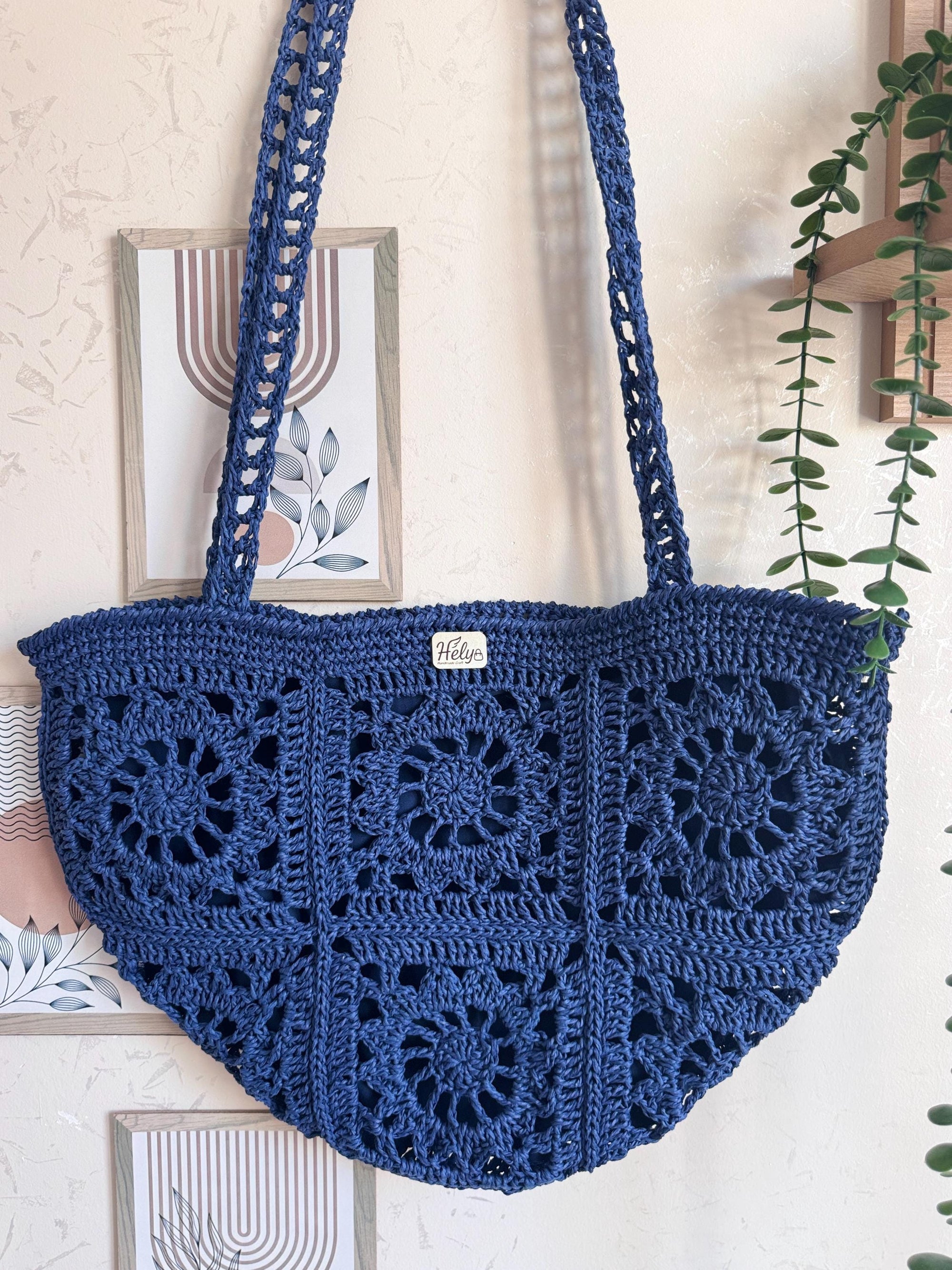 Helybag El Yapımı Örgü Tote Çanta – Kağıt İp Omuz Çantası, Bohem Yaz Plaj Çantası