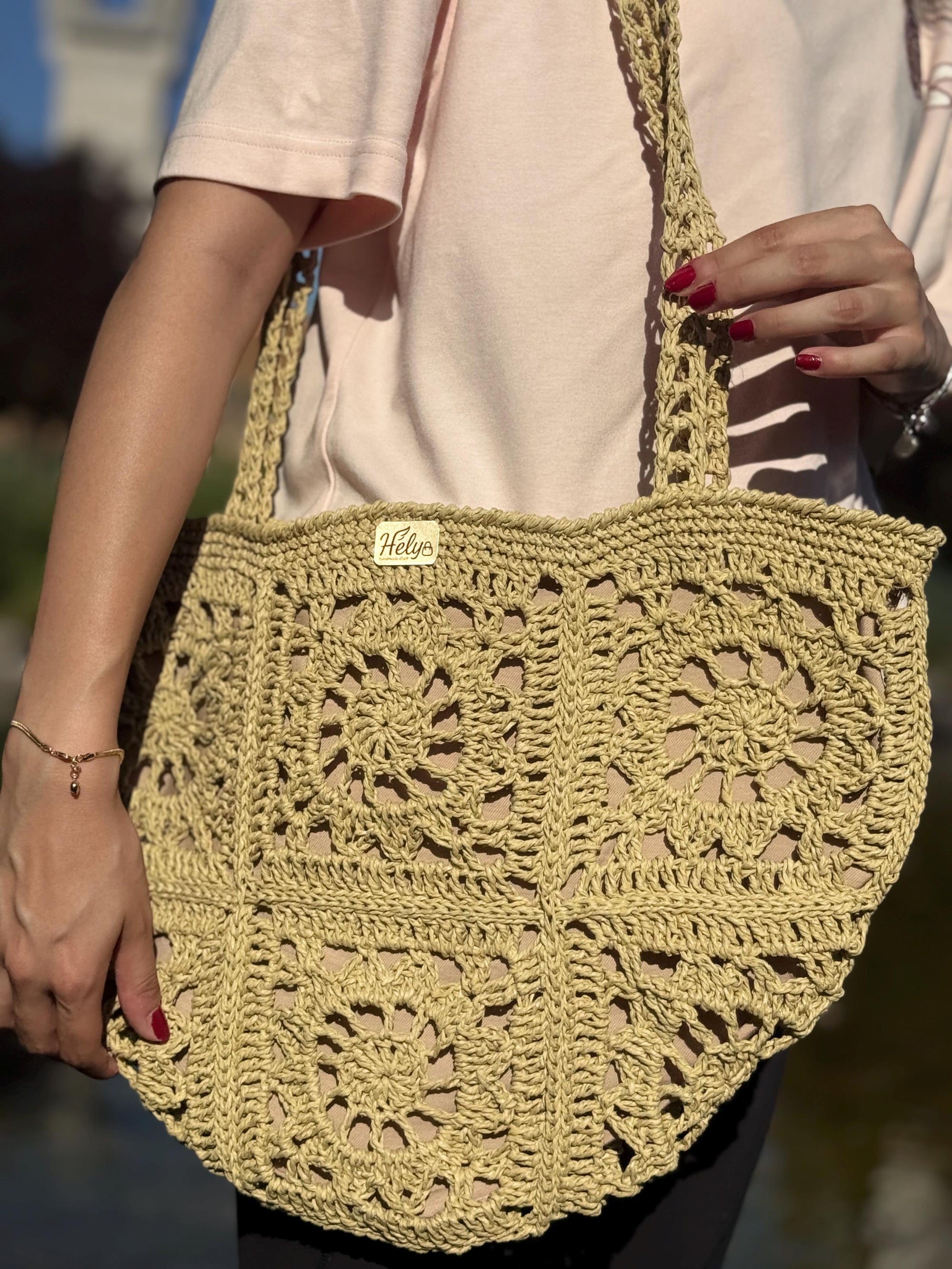 Helybag El Yapımı Örgü Tote Çanta – Kağıt İp Omuz Çantası, Bohem Yaz Plaj Çantası