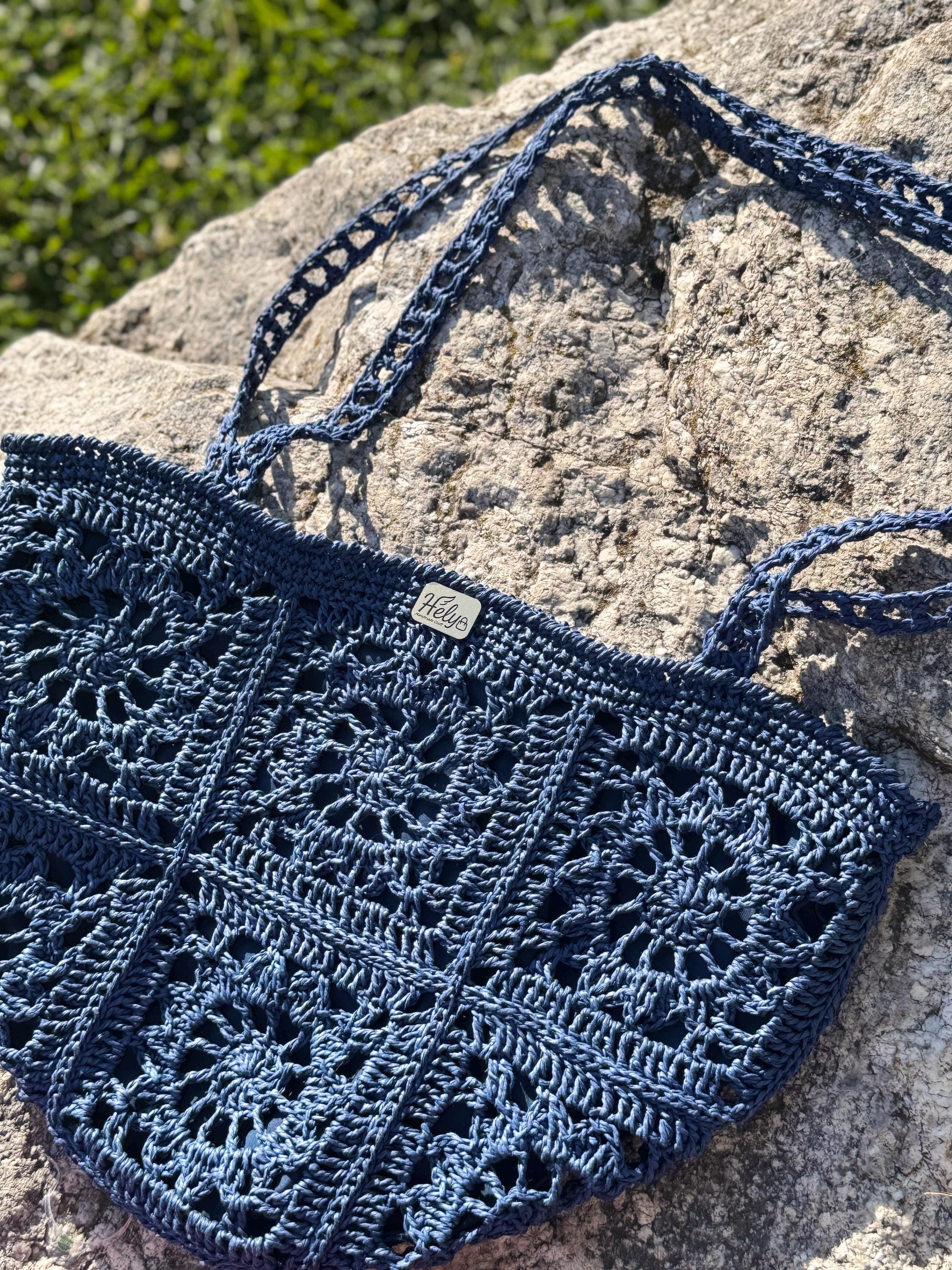 Helybag El Yapımı Örgü Tote Çanta – Kağıt İp Omuz Çantası, Bohem Yaz Plaj Çantası