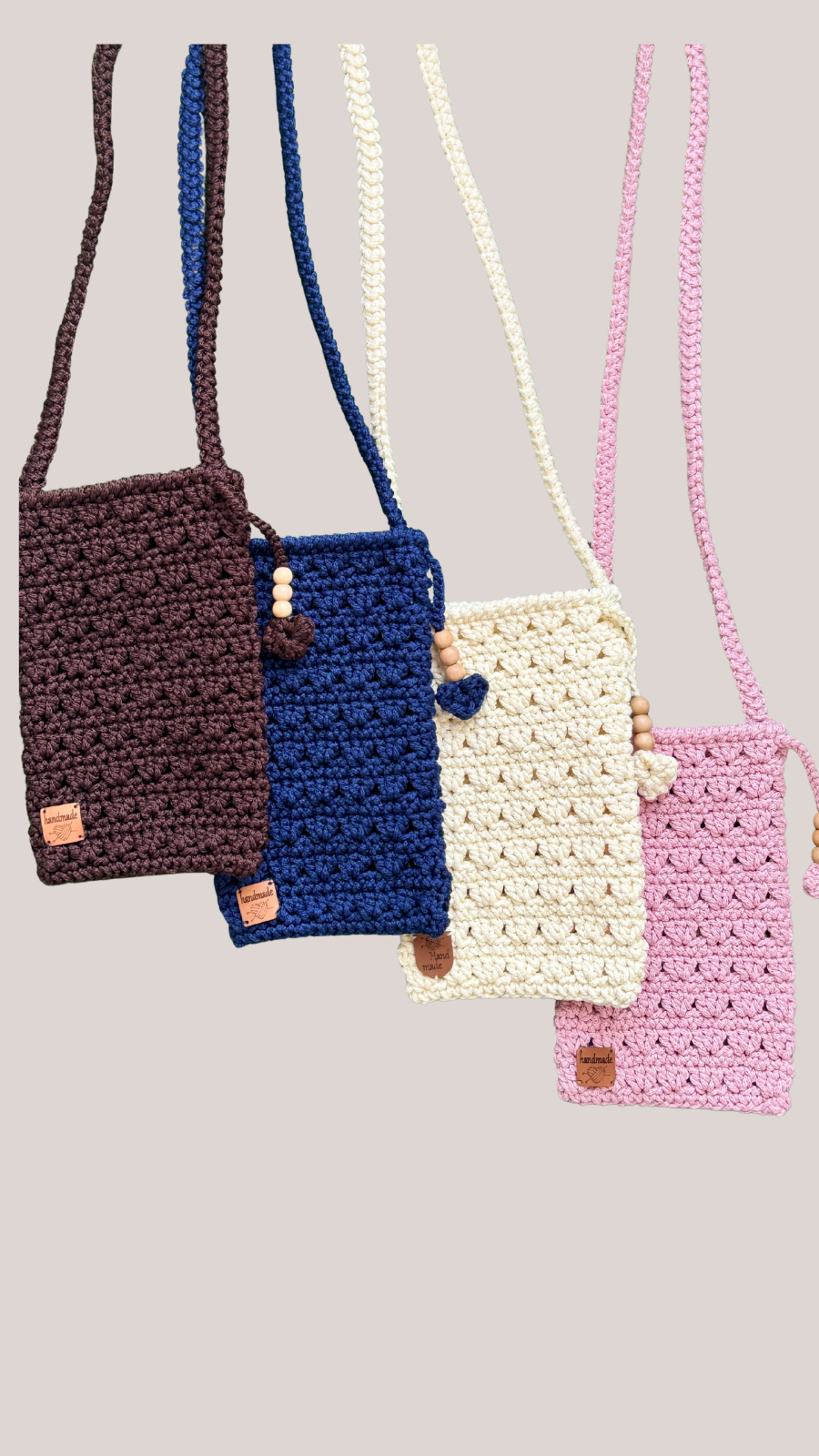 Handmade Örgü Telefon Çantası – Makrome Crossbody, Günlük ve Seyahat Çantası
